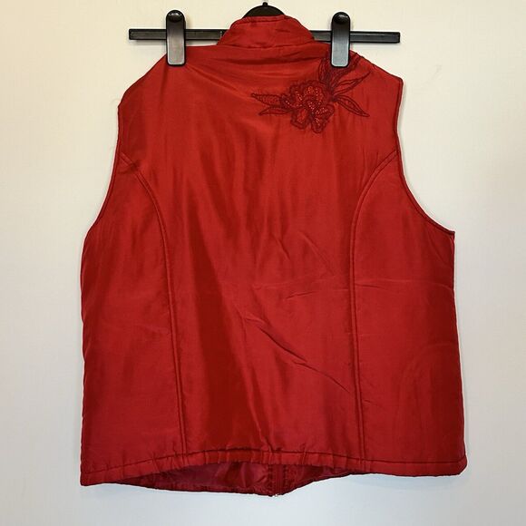 Coldwater Creek 100% Silk‎ Vest Womens Large Full Zip Embroidered Winter Holiday - Picture 2 of 11